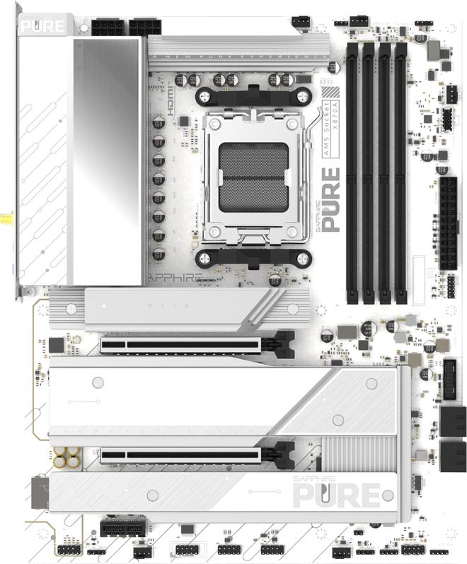 藍寶石PURE極地X870A WIFI 7主板外觀、規格曝光,白銀灰設計